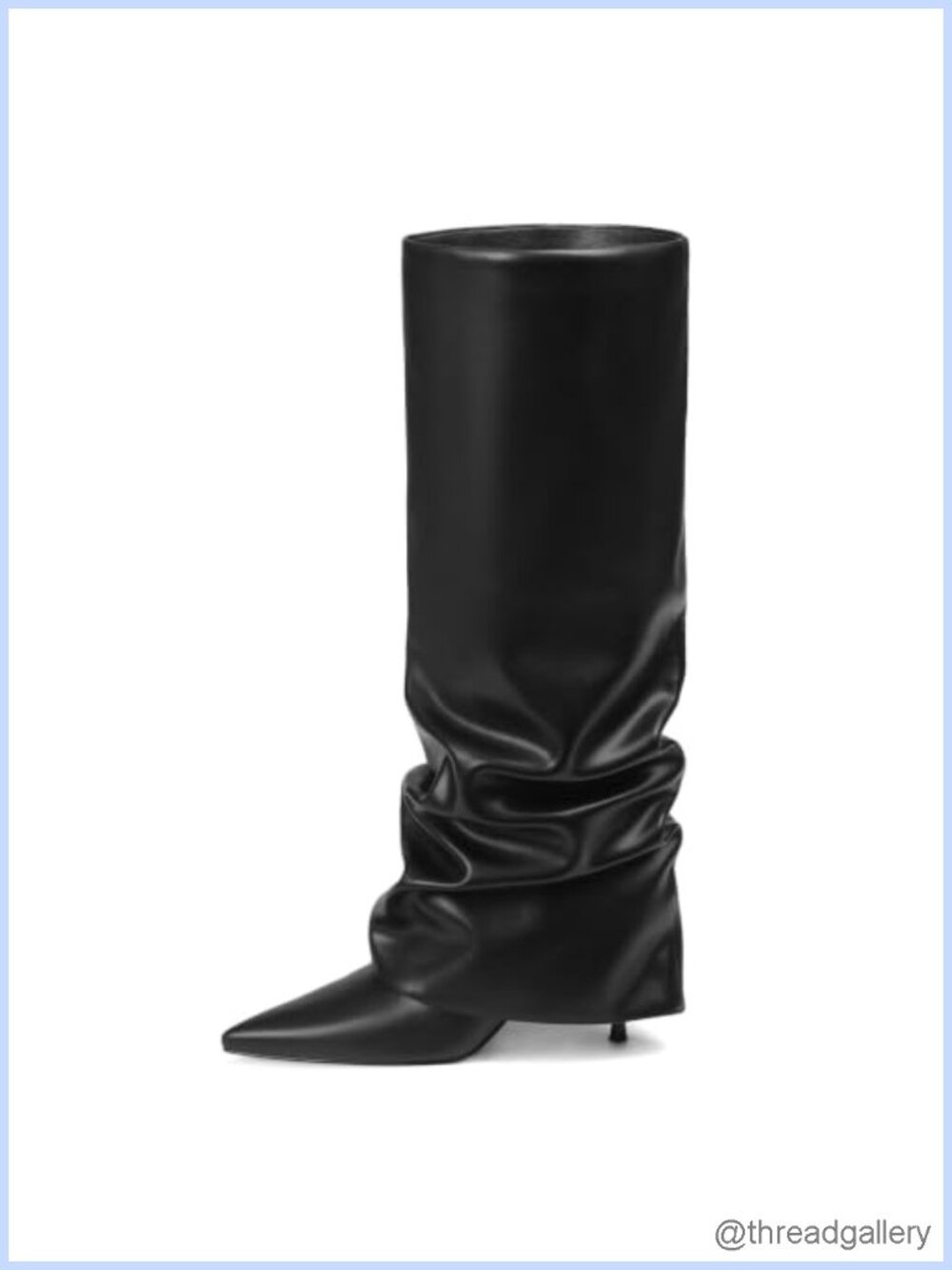 Knee High Boots Wide Calf Slouch Fold Over Faux Leather Stiletto Heel